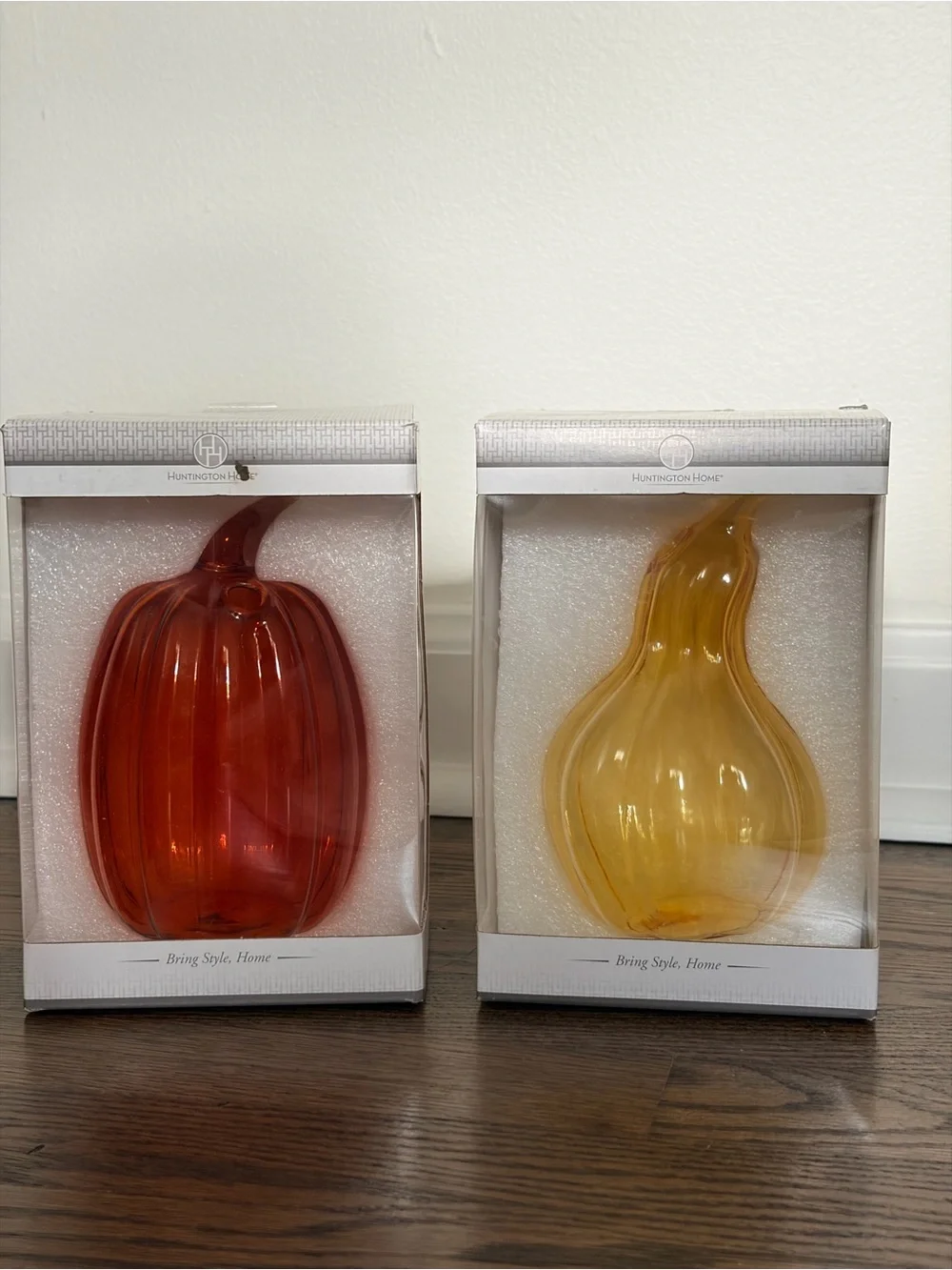 Huntington Home Orange Pumpkin and Yellow Gourd Glass Bud Vases